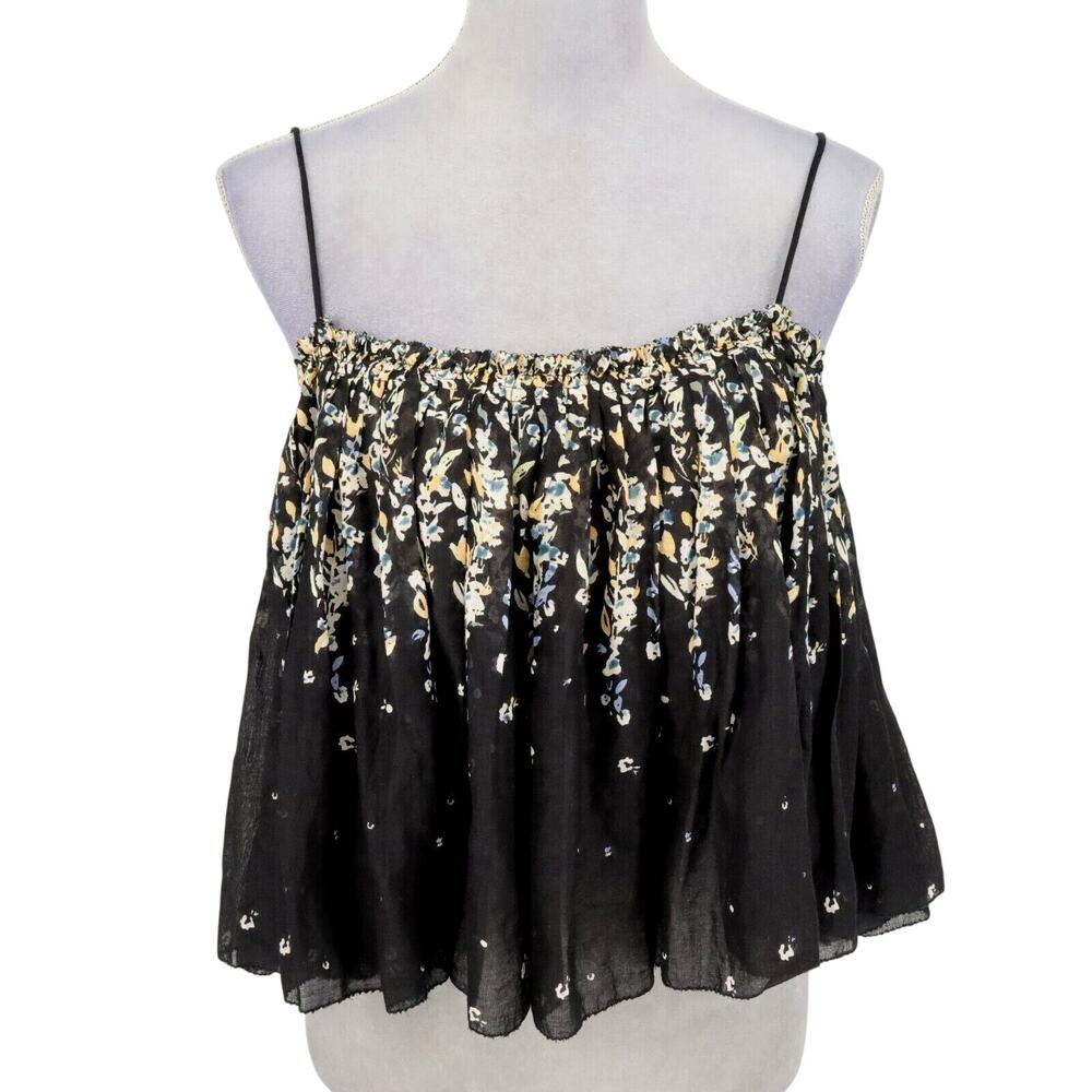 Intimately Free People Top Womens Small Black Floral Babydoll Blouse All Cotton